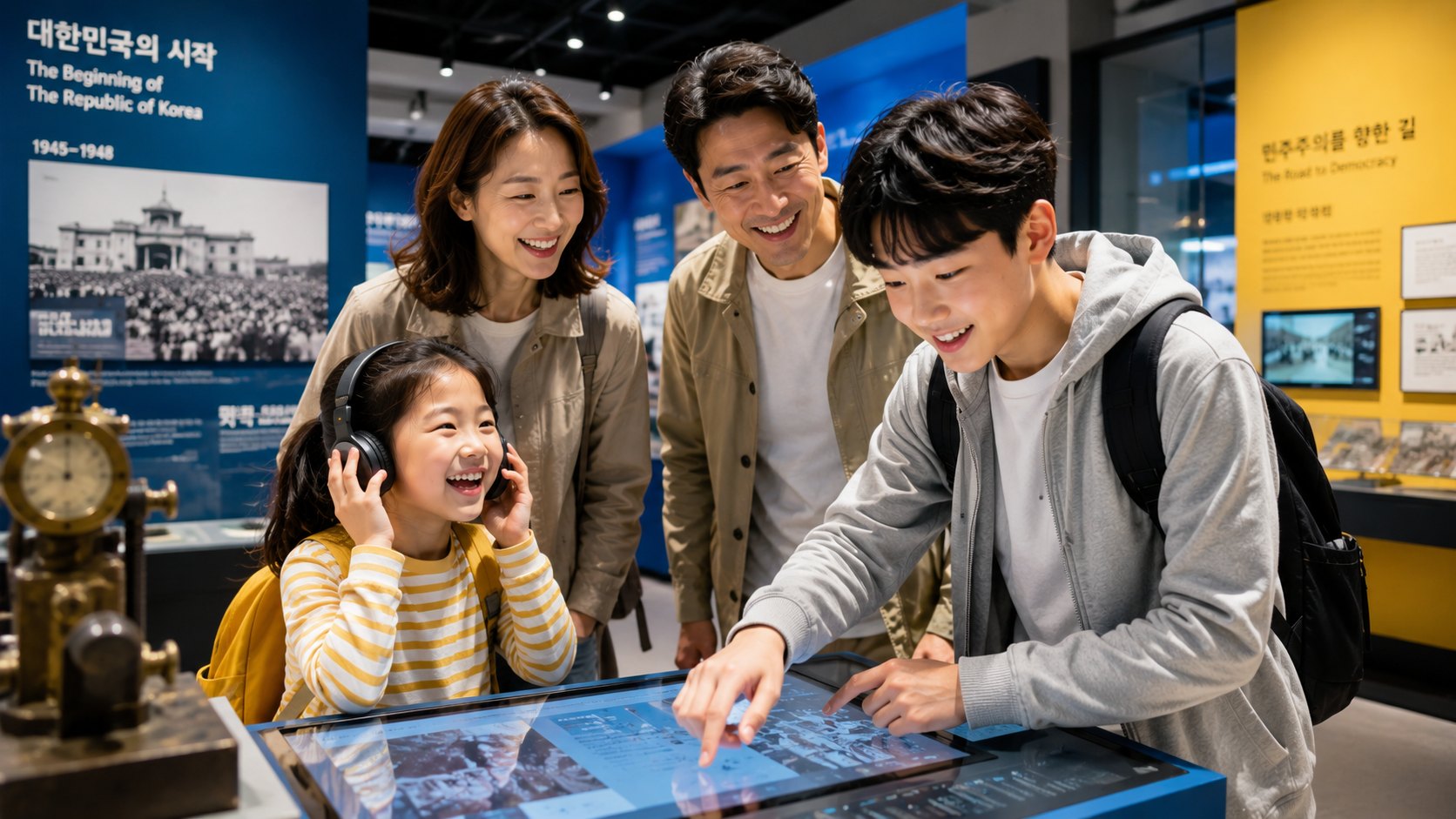 박물관 체험을 즐기는 네 가족